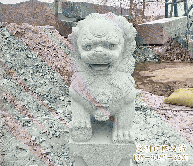 泰安公园踩绣球狮子动物石雕