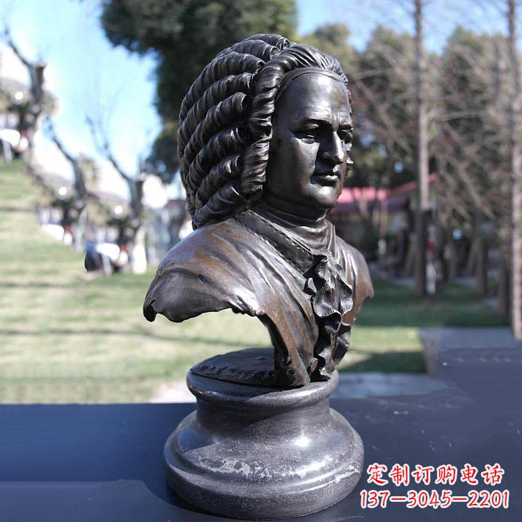 泰安巴赫头像铜雕-德古巴洛克时期作曲家、键盘演奏家胸像雕塑