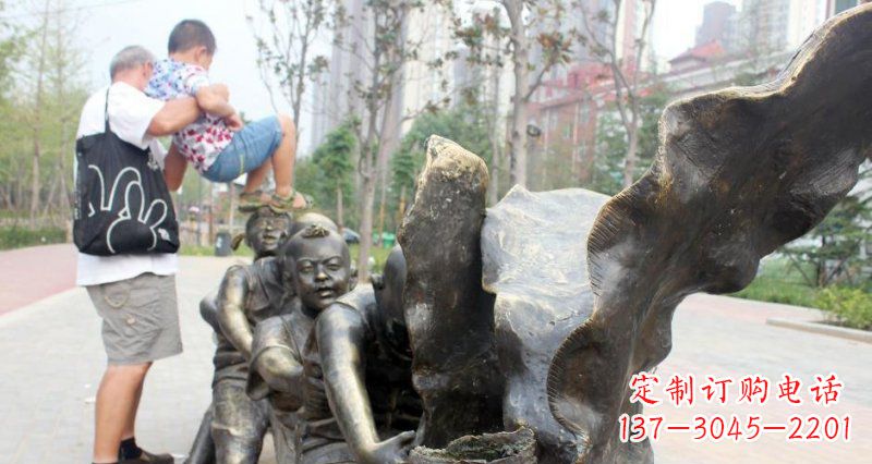 泰安拔萝卜的儿童小区景观铜雕