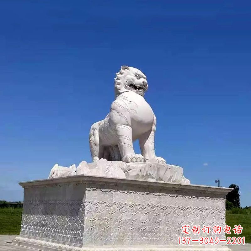 泰安白虎汉白玉石雕-公园广场中国传统文化上古神兽雕塑摆件