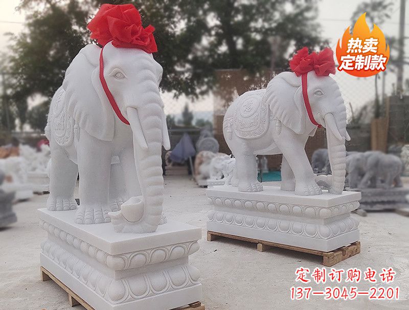 泰安白色石雕大象卷鼻子