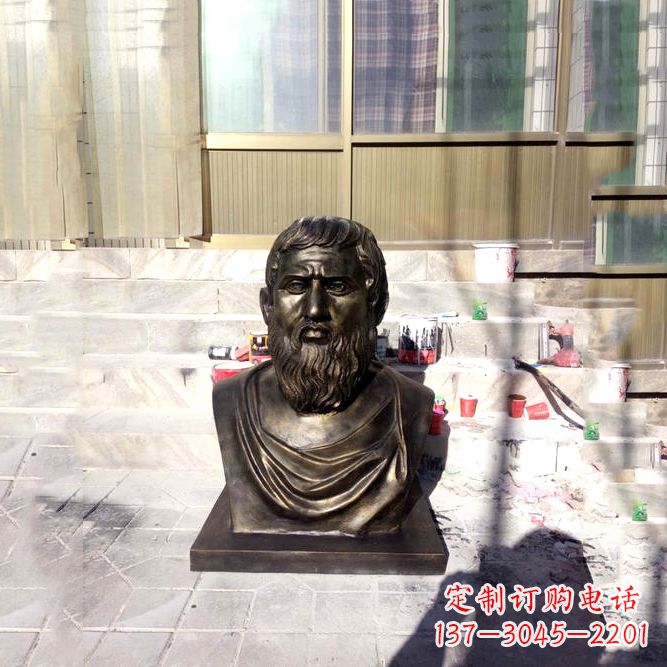 泰安柏拉图仿铜头像-玻璃钢仿铜世界名人雕塑