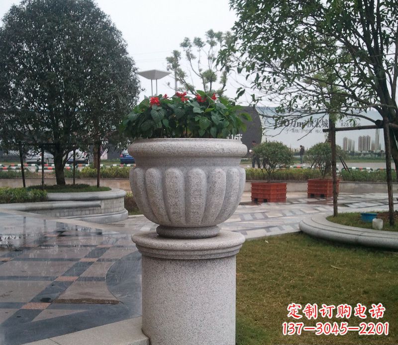 泰安别墅景观大理石花盆石雕 (2)