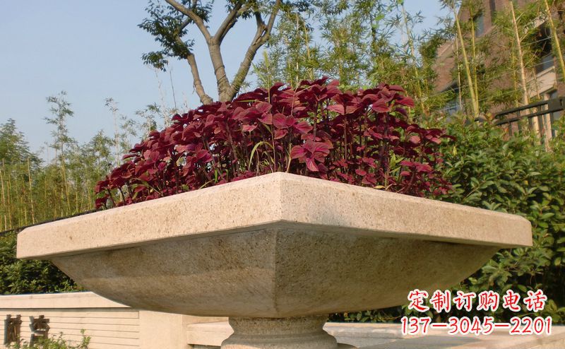 泰安别墅景观大理石花盆石雕_1