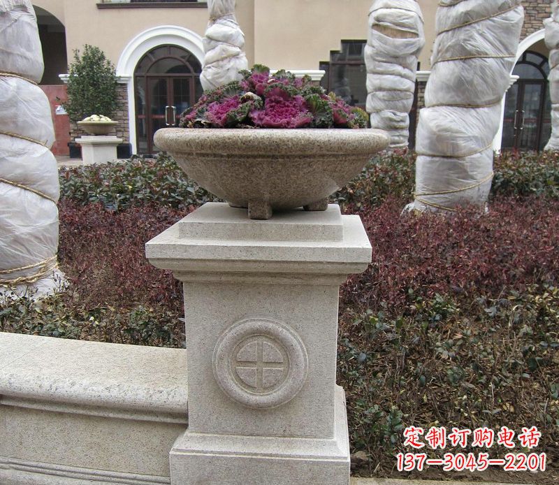 泰安别墅景观大理石花盆石雕_2