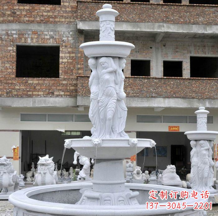 泰安别墅景观汉白玉西方人物喷泉石雕