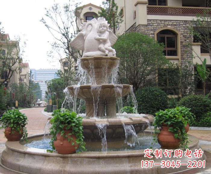 泰安别墅景观天使喷泉石雕 (4)