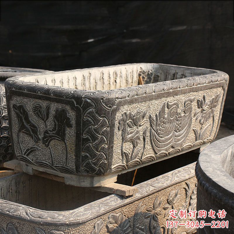 泰安别墅石雕槽水缸