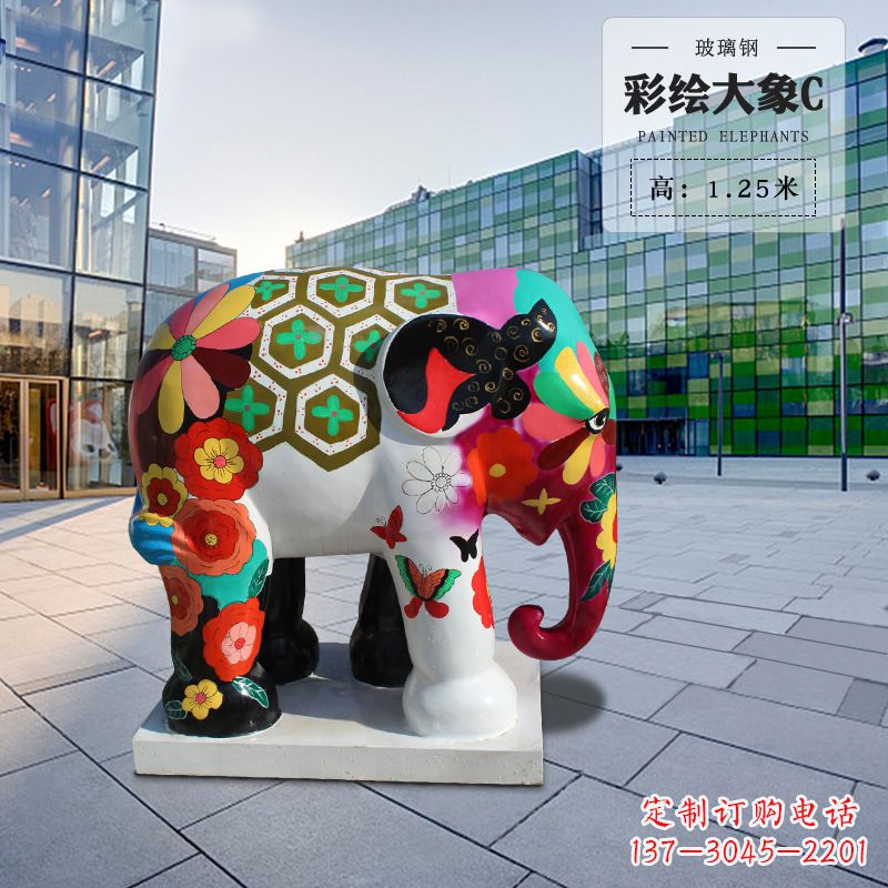 泰安玻璃钢彩绘大象雕像让大象变得更加活跃