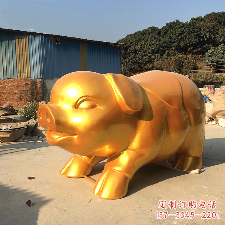 泰安玻璃钢大型漆金猪仔雕塑-大型商场美陈动物雕塑