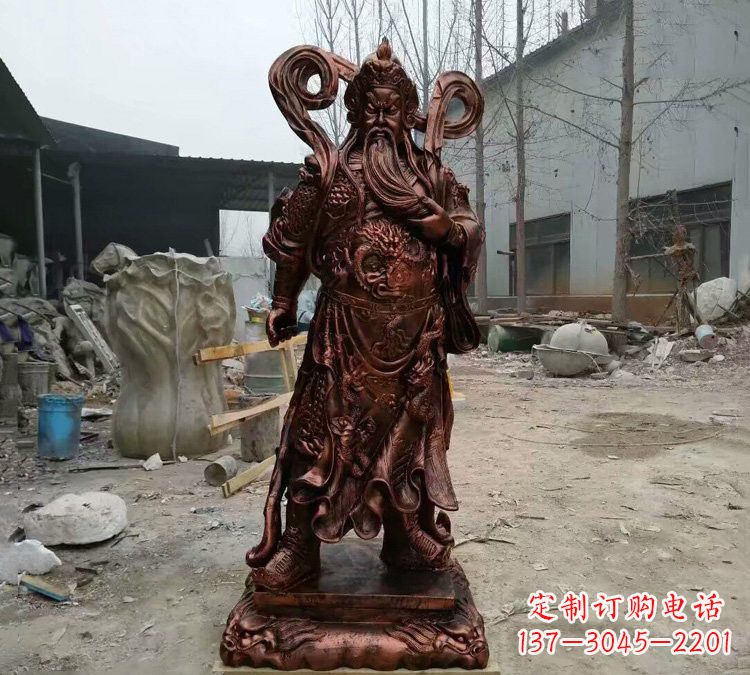 泰安玻璃钢仿铜捋须关公雕塑