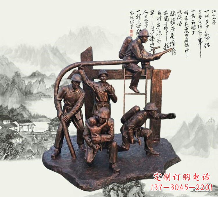 泰安玻璃钢仿铜消防员雕塑传承英雄豪情