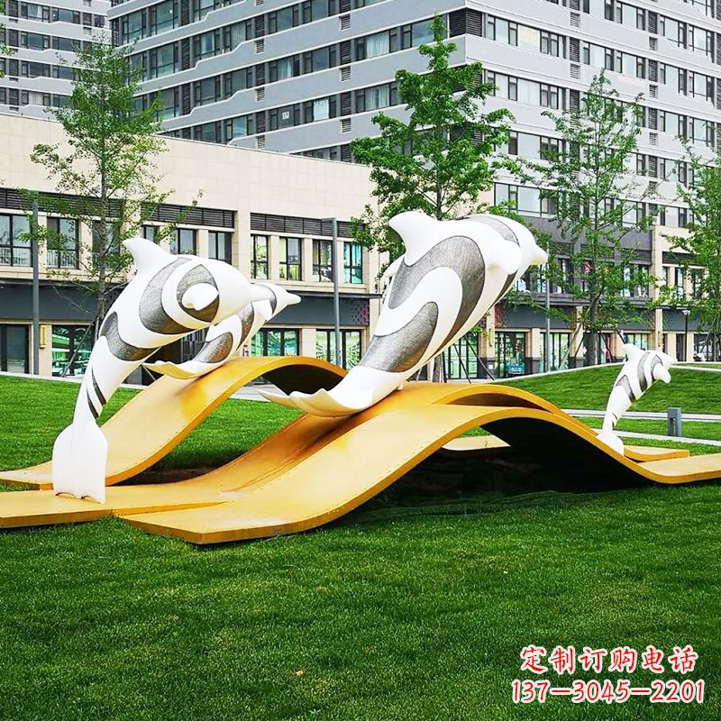 泰安玻璃钢海豚景观雕塑精致的城市动物雕塑