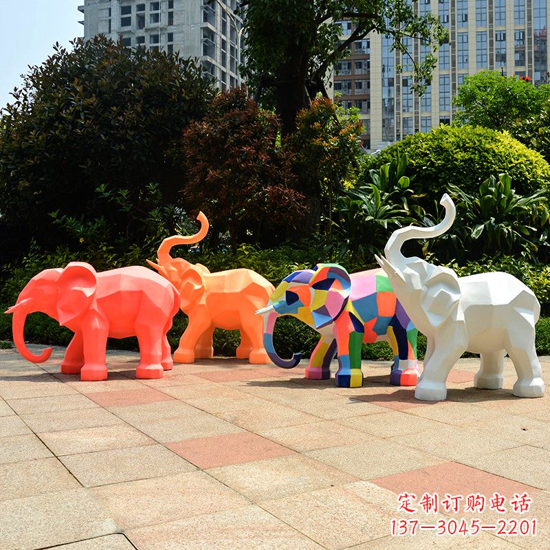 泰安玻璃钢金色大象雕塑-商场游乐场抽象小象美陈