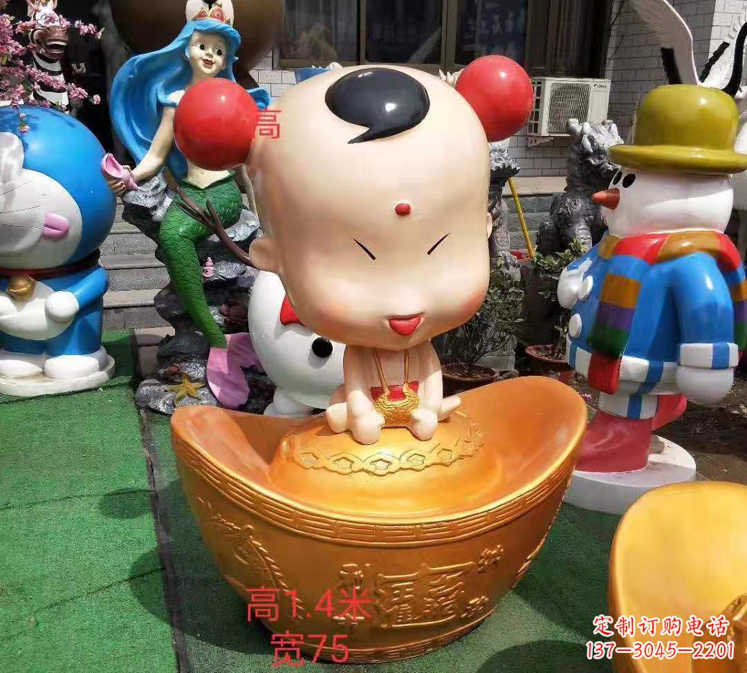 泰安玻璃钢元宝娃娃雕塑招财进宝
