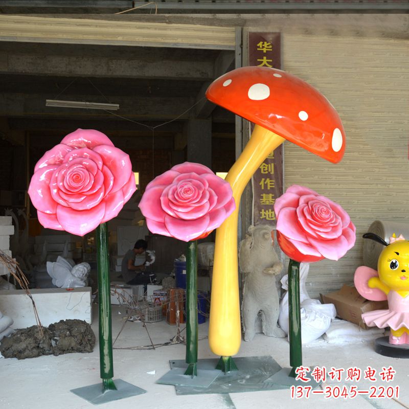 泰安玫瑰之美玻璃钢玫瑰雕塑