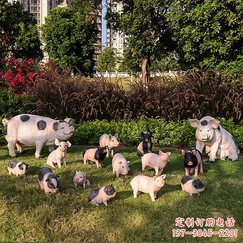 泰安玻璃钢树脂仿真猪雕塑-公园农家院仿真动物雕塑摆件