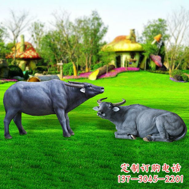 泰安玻璃钢水牛雕塑-农场农家院仿真动物摆件