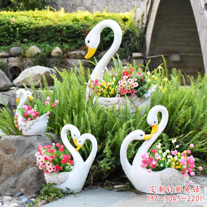 泰安玻璃钢天鹅花盆雕塑