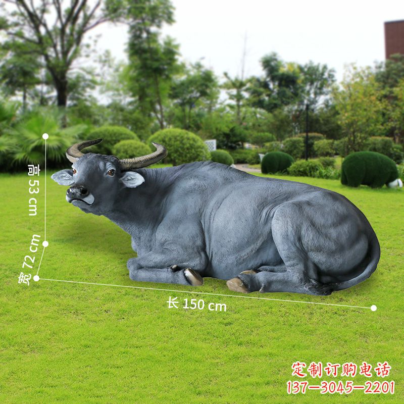 泰安玻璃钢卧姿水牛仿真动物雕塑