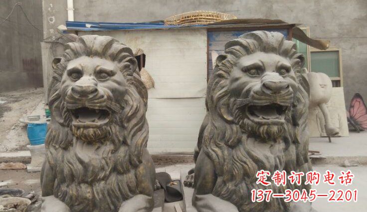 泰安玻璃钢西洋趴狮仿铜动物雕塑