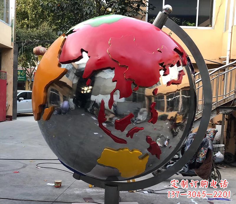 泰安不锈钢彩绘地球仪雕塑与世界接轨