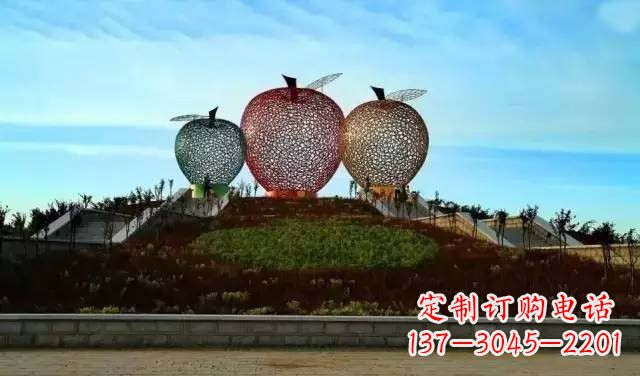 泰安不锈钢城市彩色镂空苹果雕塑