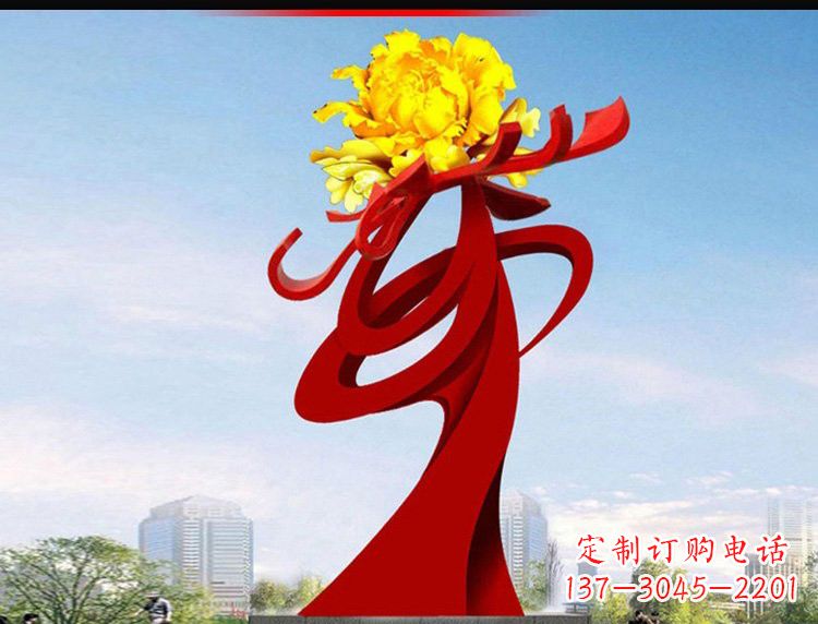 泰安不锈钢城市大型牡丹花雕塑