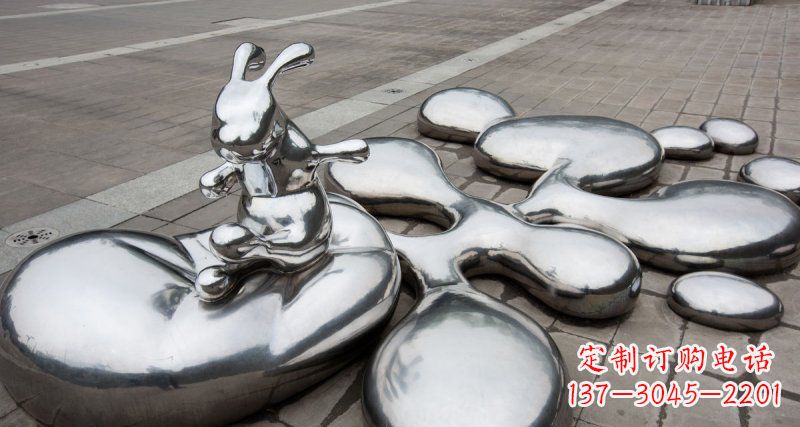 泰安不锈钢兔子雕塑——精美的水滴广场装饰