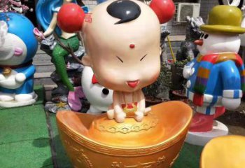 泰安玻璃钢元宝娃娃雕塑招财进宝