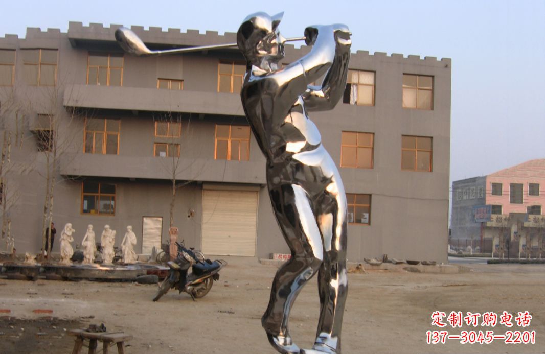 泰安不锈钢打高尔夫球广场雕塑