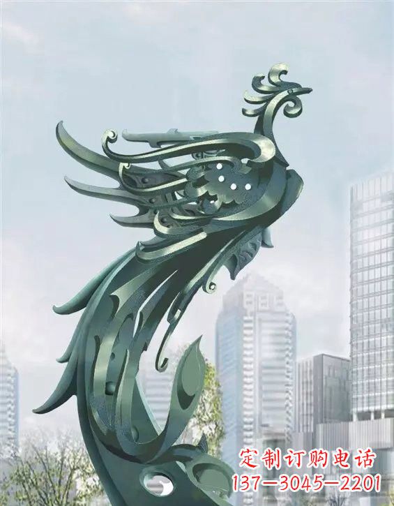 泰安不锈钢大型凤凰雕塑美丽而神秘