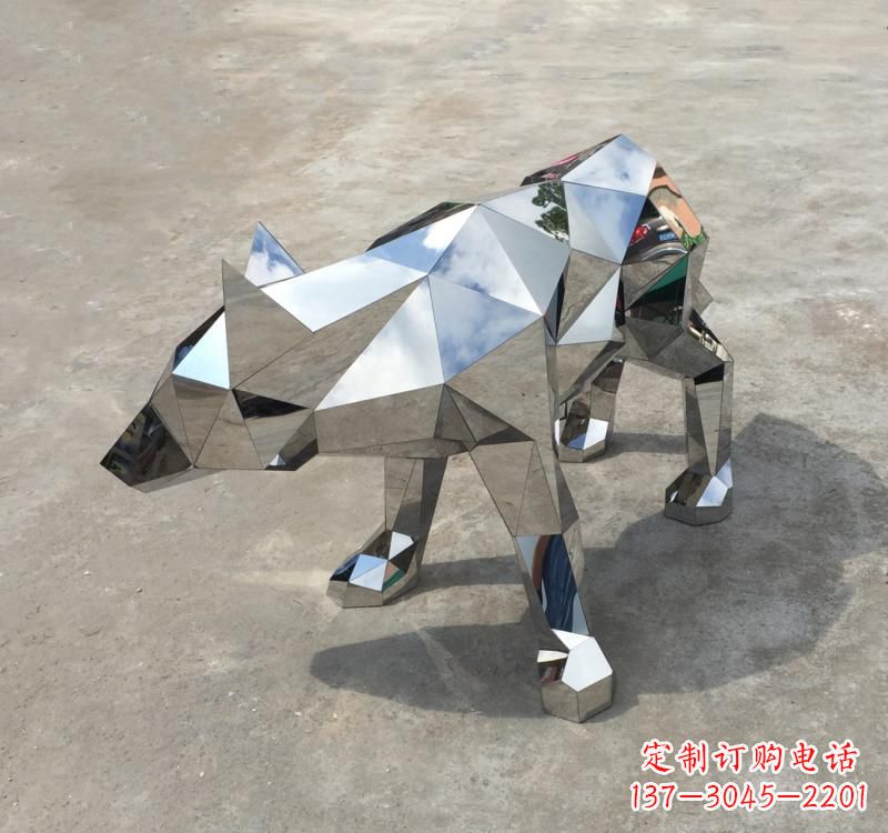 泰安不锈钢动物几何狼雕塑