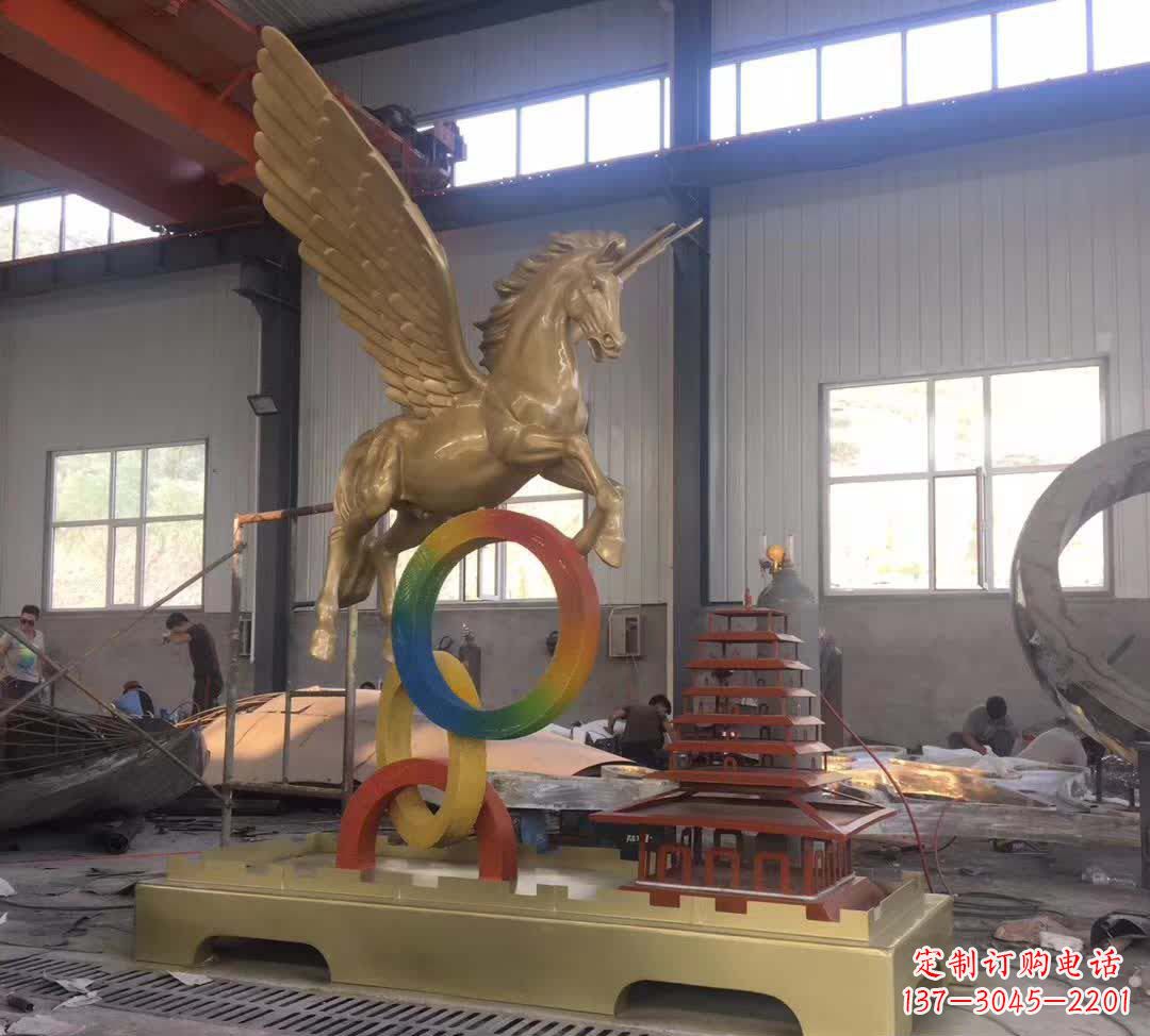 泰安不锈钢飞马踩圆圈雕塑精美艺术之作