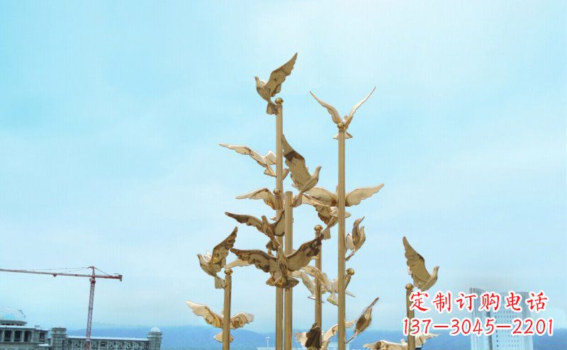泰安不锈钢飞翔的鸽子雕塑传递自由、和平的美好祝愿