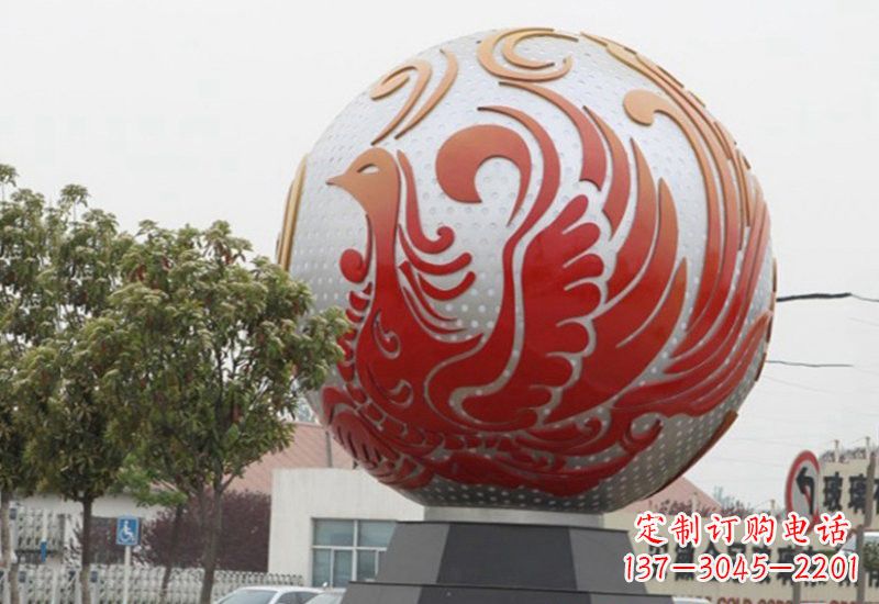 泰安不锈钢凤凰浮雕圆球雕塑