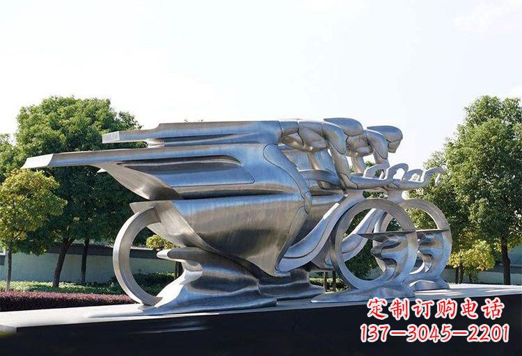 泰安不锈钢公园抽象骑自行车人物雕塑