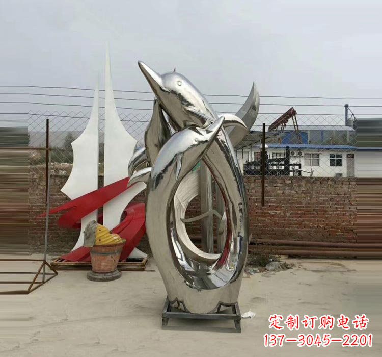 泰安不锈钢公园动物镜面海豚雕塑