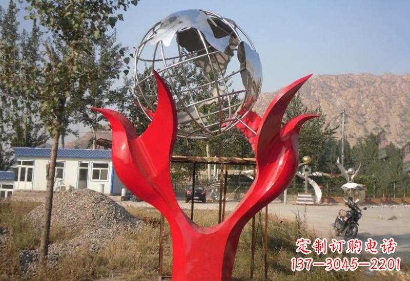 泰安地球雕塑一座象征和平的不锈钢公园
