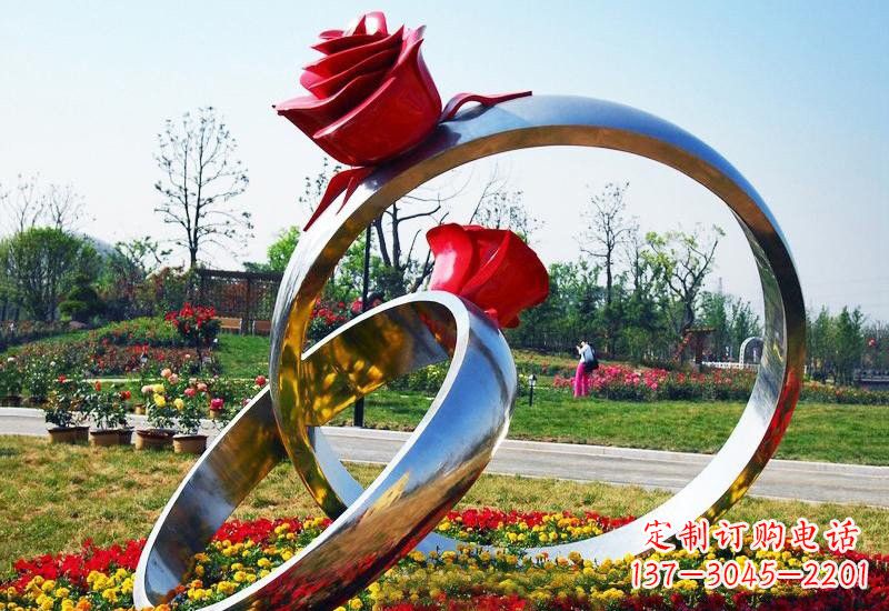 泰安不锈钢公园玫瑰花戒指雕塑