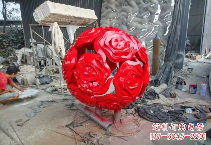 泰安不锈钢公园玫瑰花镂空球雕塑