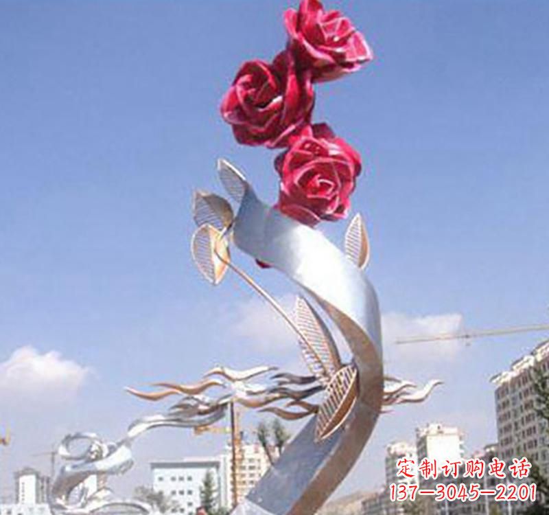 泰安不锈钢广场景观玫瑰花雕塑