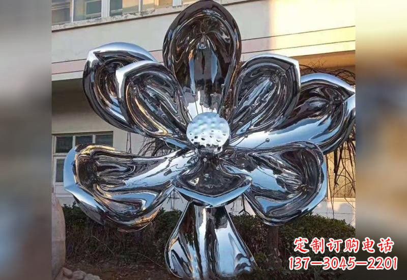 泰安不锈钢广场镜面莲花雕塑精美外形,传承佛教文化