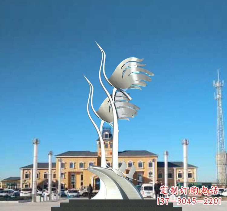 泰安静谧优雅不锈钢仙鹤雕塑
