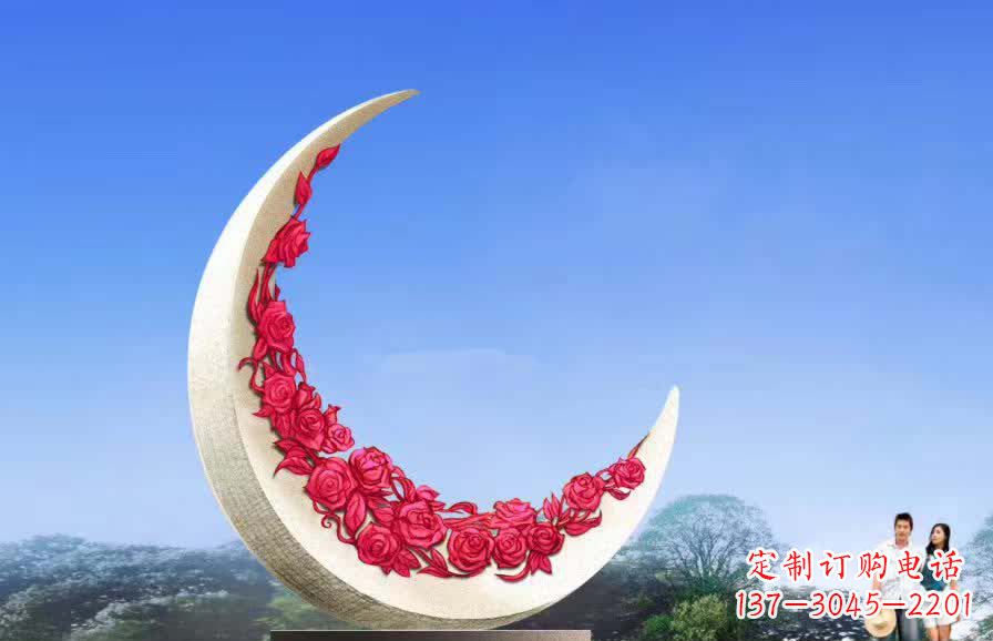 泰安不锈钢广场月亮雕塑月光下的璀璨美景