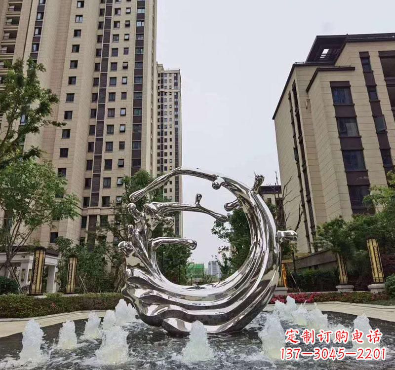 泰安不锈钢海浪喷泉雕塑精美雕刻,灿烂绚烂