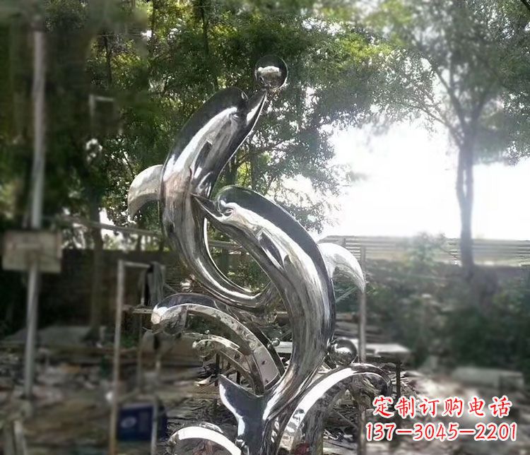 泰安不锈钢海豚顶球雕塑