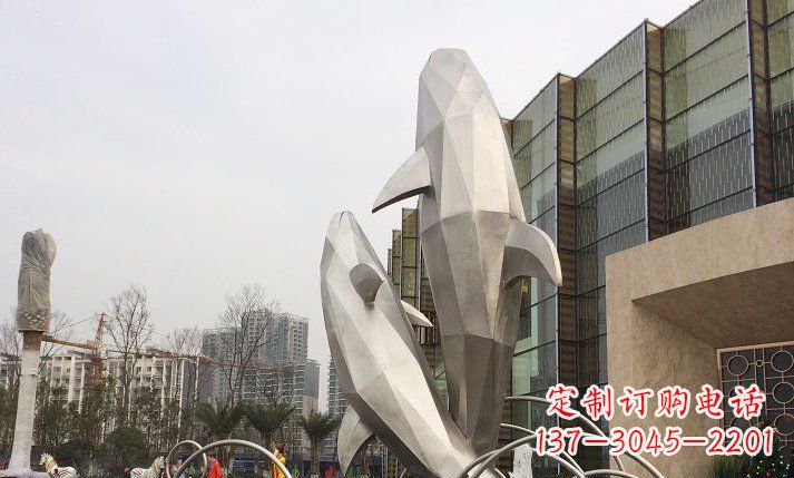 泰安不锈钢海豚喷泉雕塑精美的海洋之美