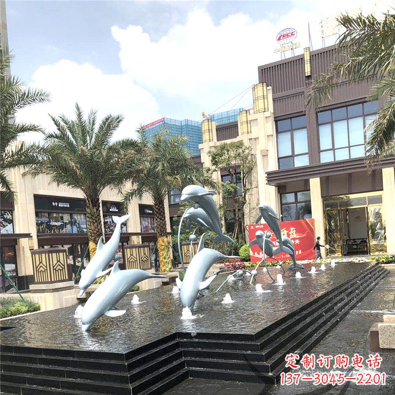 泰安精美海豚喷泉,点缀城市企业街道