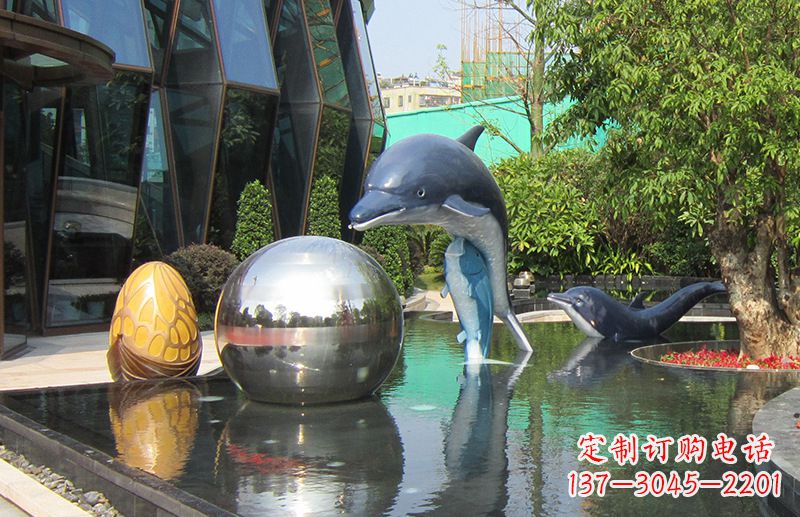 泰安不锈钢海豚景观雕塑创造精美绝伦的企业公园